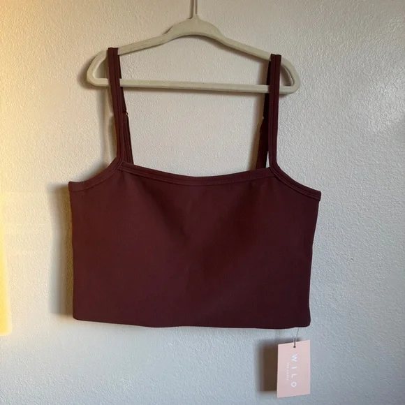 NWT Wilo Brown Ribbed Tank Top Sports Bra Women size Medium M - Picture 3 of 7